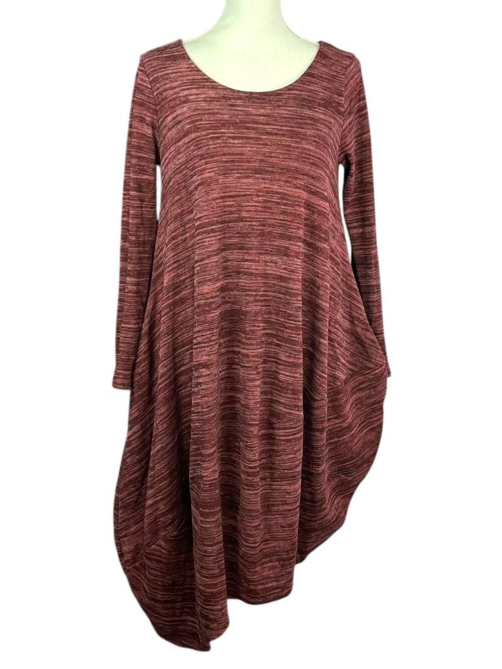 Red Marled Asymmetrical Pockets Tunic S Sweaterdress Sweater Dress Knit Rayon